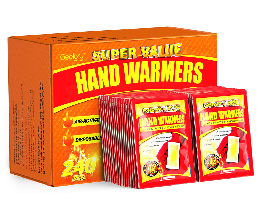 GEELGRY hand warmers 240-pack front view for bulk winter warmth.
