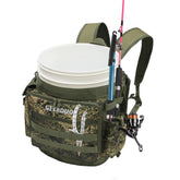 GeerDuo 5 gallon bucket backpack in camo front view