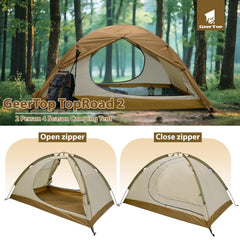 GEERTOP 2-person tent side porch and vestibule highlights gear storage and dry organization.