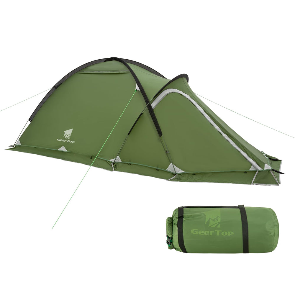 Geertop 2-person tent outer fabric with waterproof coating supports rain and wind protection.