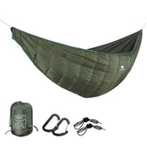 GEERTOP ultralight hammock underquilt with waterproof shell for dry camping.