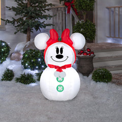 Gemmy Christmas Airblown Minnie Mouse Snowman inflatable, side view, quick setup for festive decorating
