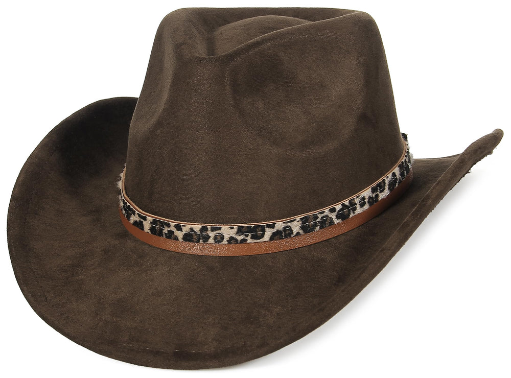 GEMVIE suede cowboy hat leopard print - front view