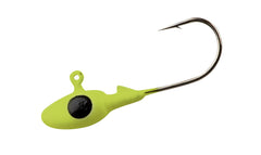Gene Larew Crappie Pro Mo' Glo glow jig head in chartreuse 1/8 oz enhances visibility for crappie fishing at night
