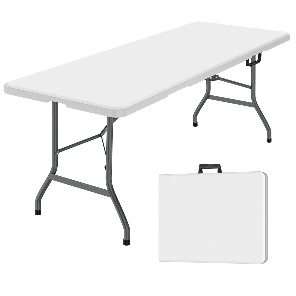 Generic 6 ft folding table assembled for party setup, spacious workspace for guests.