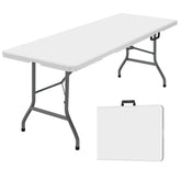 Generic 6 ft folding table assembled for party setup, spacious workspace for guests.