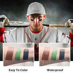 Generic camouflage face paint on skin demonstrates simple application.