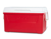Generic ChillMaster 48QT Laguna Ice Chest in red, keeps drinks cold longer at picnics.