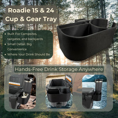 Generic clip-on mount for Roadie lip area keeps gear organized.
