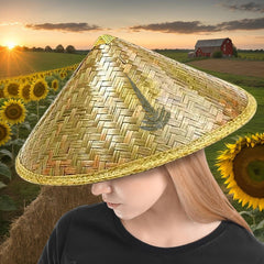 Generic conical hat close-up highlights durable weave and natural fibers.