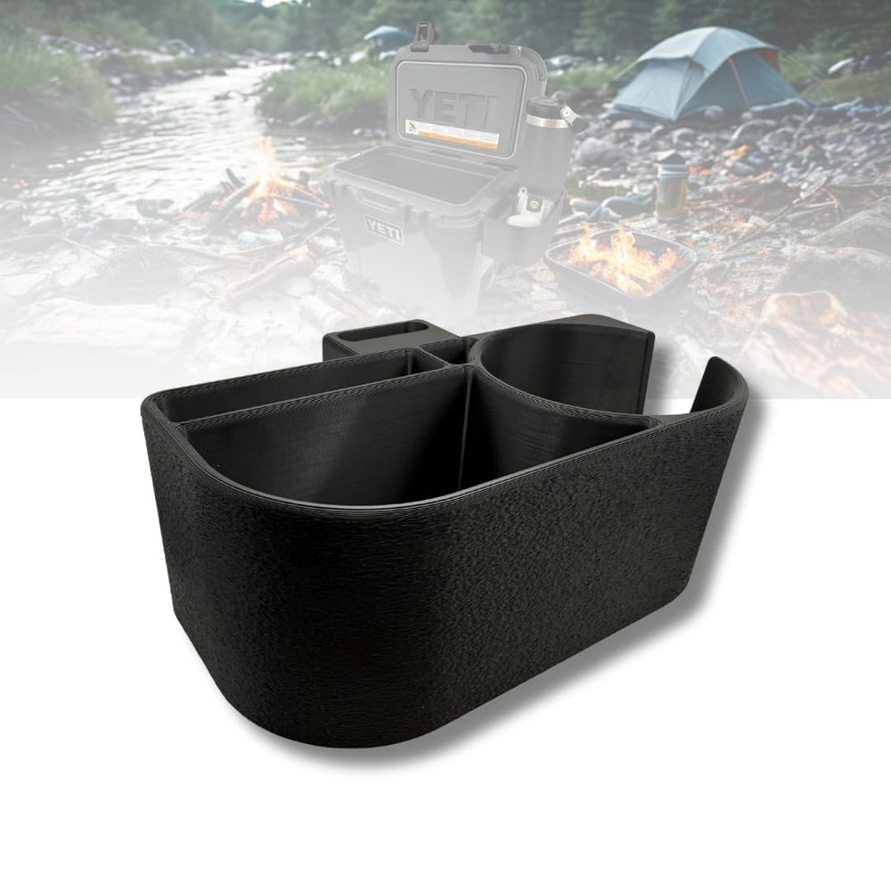 Generic cup holder on YETI Roadie 15/24 side-mount keeps drinks within easy reach.