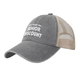 Generic Don't Forget My Senior Discount Mesh Hat front view shows casual retro style and shade.