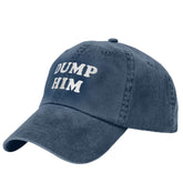 Generic Dump Him Hat front view in navy denim for a casual, stylish look