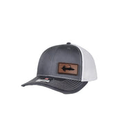 Generic Fishing Lure leather patch cap front view, premium leather detail for outdoor wear