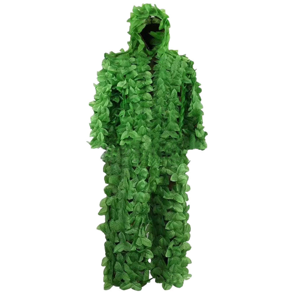 Generic Gilly Hunting Suit with leafy camo front view for wildlife concealment