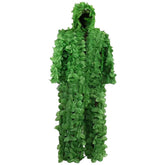 Generic Gilly Hunting Suit with leafy camo front view for wildlife concealment