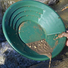 Generic Gold Pan 15in round inside riffles shows staged separation for concentrates.