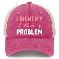 Generic I Identify As A Problem Sun Hat front view shows universal styling for any outfit