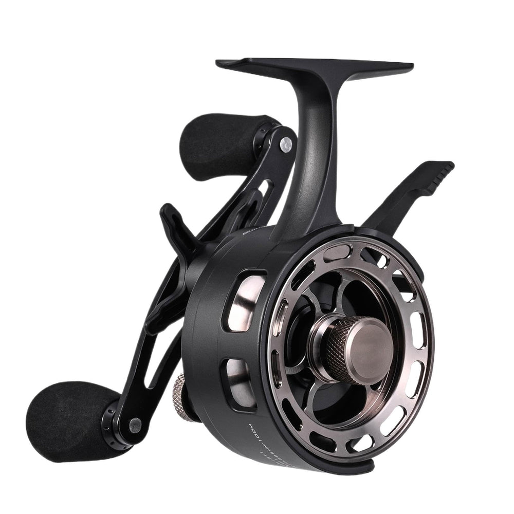 Generic ice fishing reel with a large spool for deep-water line capacity.