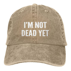 Generic I'm Not Dead Yet Hat front pattern highlights vintage vibe for everyday casual wear