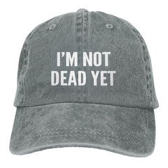 Generic I'm Not Dead Yet hat front view with vintage graphic for casual outdoor style.