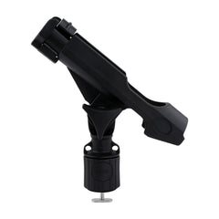 Black kayak fishing rod holder mounted on a boat track