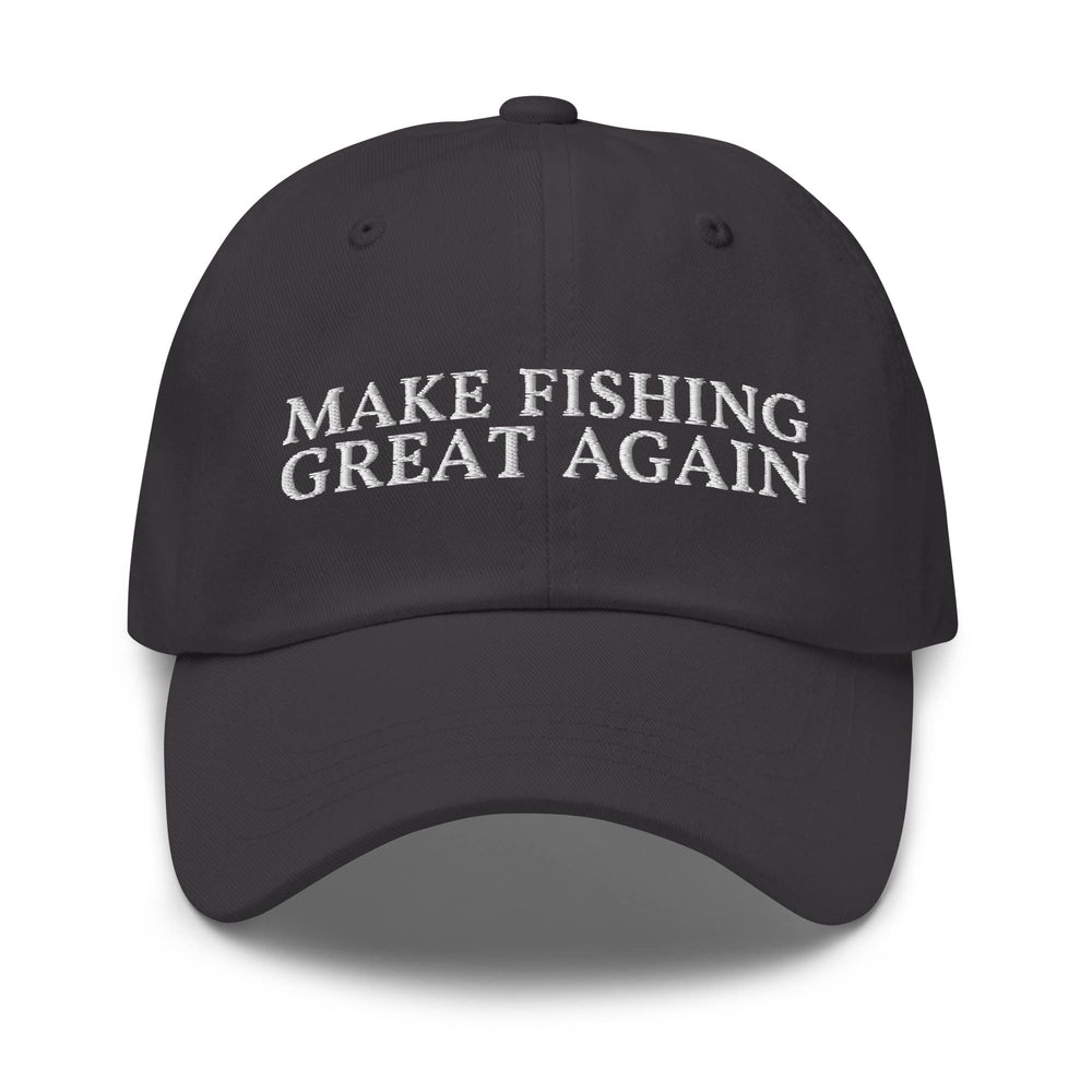 Generic Make Fishing Great Again dad hat in dark grey, adjustable for all-day sun protection.