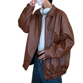 Generic Men Lapel Oversized Leather Jacket front view for casual daily wear