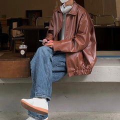 Generic Men Lapel Oversized Leather Jacket side view ideal for city commuting