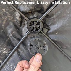 Generic plastic hub connector keeps tent-pole assembly secure during setup and takedown