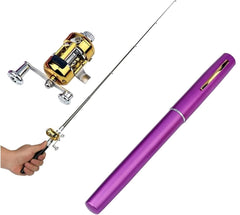 Generic pocket-size fishing rod purple folded for easy carry