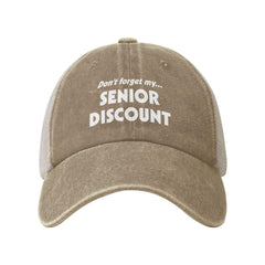 Generic senior discount mesh hat back view, adjustable fit for personalized wear.