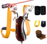 Generic Slingshot with infrared sight enhances night aiming accuracy.