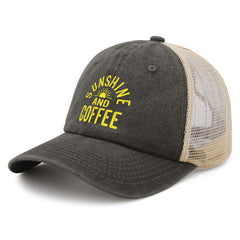 Generic Sunshine and Coffee hat back view highlighting breathable mesh for airflow