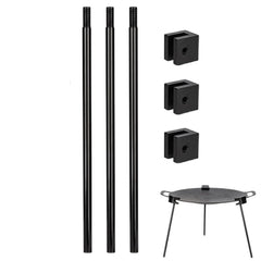 Generic tripod grill-lantern-hanger-base enables a stable base for open-fire cooking.