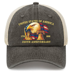 Generic United States 250th Anniversary hat front view with adjustable strap for comfort