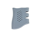 Generic universal tactical rubber grip sleeve on handgun handle for secure control.