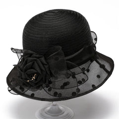 Generic vintage cloche hat with side flower detail for refined winter style.