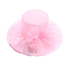 Generic wedding style sun hat with flower detail for dressy events.