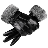 Generic Winter PU Leather Gloves for Men, front view, warm windproof design in black