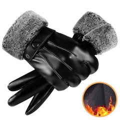 Generic Winter PU Leather Gloves for Men, wool lining interior for soft warmth