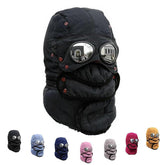 Generic winter thermal hat with glasses providing full face coverage for harsh winds.