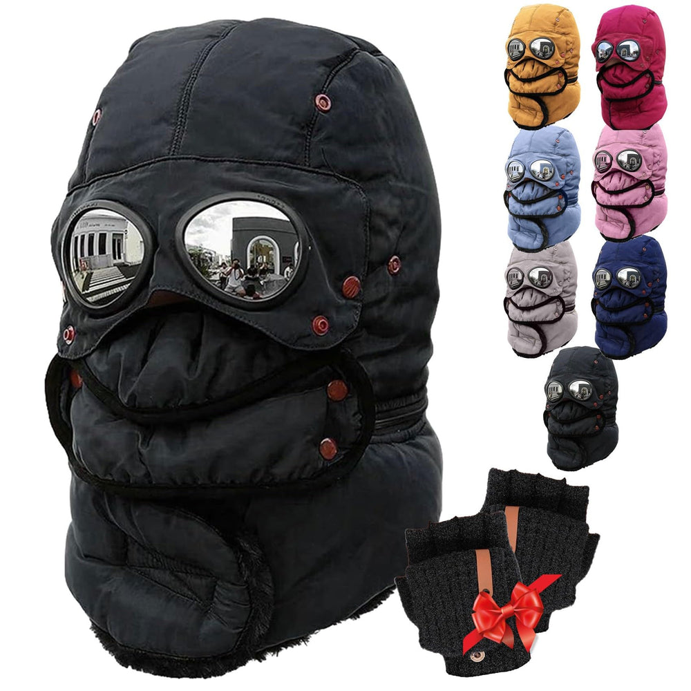 Generic Winter Thermal Hat with Glasses front view protects head and face in cold weather