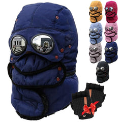 Generic Winter Thermal Hat with Glasses close-up shows full head warmth for outdoor hiking.
