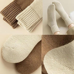 Generic fall socks worn with boots showing higher tube design to block wind.