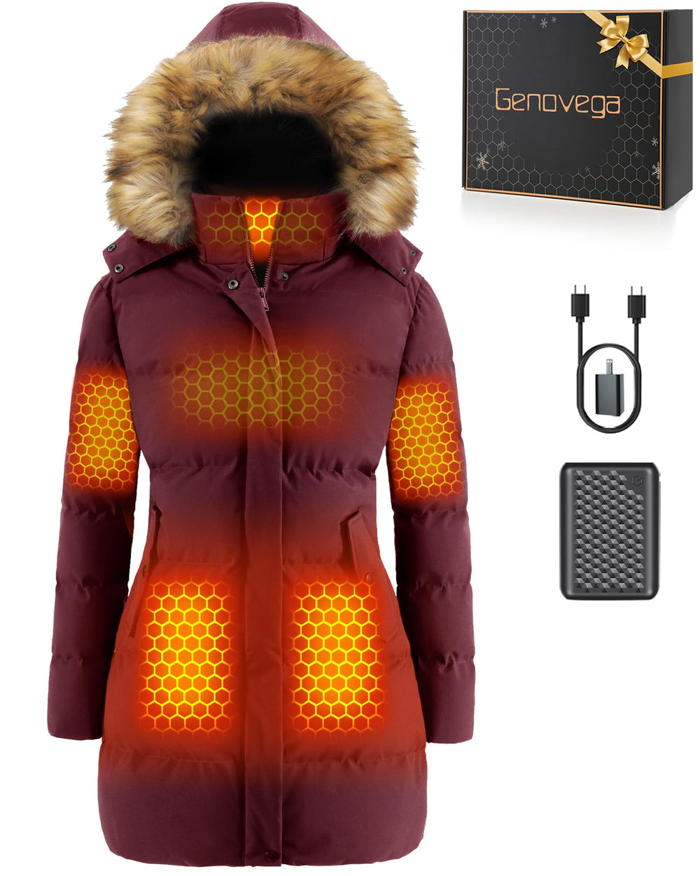 Genovega graphene heated jacket full view showing sleek warmth for cold commutes.