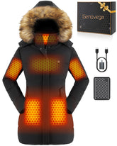Genovega women's heated jacket front view showcases all-day warmth during outdoor adventures.