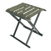 Gernie folding stool with steel frame provides durable outdoor seating.