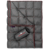 Get Out Gear Mega Puffy Down Blanket gray close-up shows plush nylon texture for cozy warmth.