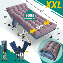 GETOVIN XXL camping cot side view showing 32-inch sleeping space.